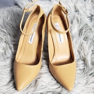 Shoes | Pointed Toe Nude High Heeled Pumps With Strap | Poshmark